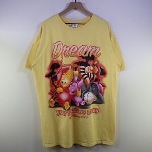 Vintage 90s Walt Disney World Winnie the Pooh Sleep Shirt OS Yellow Cotton Tee